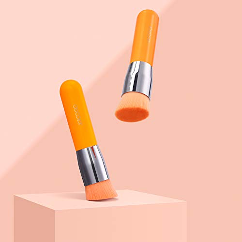 Docolor Angled Kabuki Foundation Brush Synthetic Professional Face Blush Liquid Powder Foundation Makeup Brush for Blending Liquid, Cream or Flawless Powder Cosmetics Tools, Neon Orange