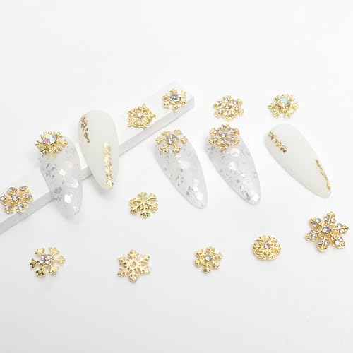 JCAKES 40pcs Christmas Decorations Snowflake Nail Charms with Rhinestones Metal Snowflake Jewels Charms Resin Snowman Santa Claus Nails Design 3D Charms for Nails DIY Craft Home&Salon