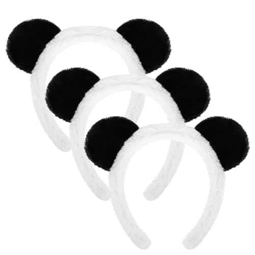 Ondder 3 Pack Bear Ears Headband Cute Panda Ears Fluufy Animal Ear Hairband Halloween Custome Headwear Party Suplies Plush Bear Ears Headband for Spa Makeup Washing Face for Women Girls