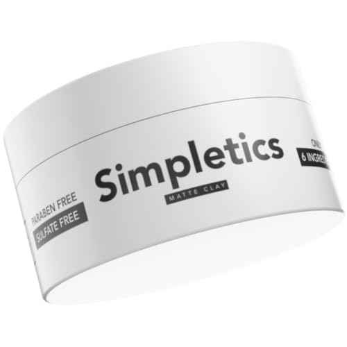 Simpletics Hair Clay for Men (Vanilla Scent) ? Natural 6 Ingredient Matte Styling Clay with Beeswax & Coconut Oil ? Strong Hold, Water Based, Non-Greasy ? Adds Texture & Volume ? 2oz