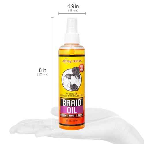 AllDay Locks Braid Oil (8 oz) | Moisturizes, Strengthens Hair & Scalp | Soothes & Relieves Tension | Grape, Orange, Olive Oil | Nourish & Protect Braids, Locks, Twists, Cornrows | 8 oz