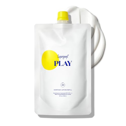 Supergoop! PLAY Everyday Lotion SPF 50 Pump Refill Pouch - Broad Spectrum Body & Face Sunscreen - Great for Active Days - Fast Absorbing, Water & Sweat Resistant - 18 fl oz