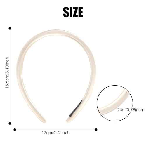 Headbands for Women, White Womens Thick Silk Satin Super Soft & Comfortable Sponge Padded Headbands Hair Bands Hoops Accessories for Women Girls