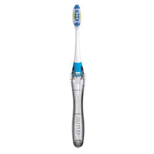 GUM Folding Travel Toothbrush, Compact Head + Tongue Cleaner, Soft Bristled Travel Toothbrushes for Adults, 2ct (Colors may vary)