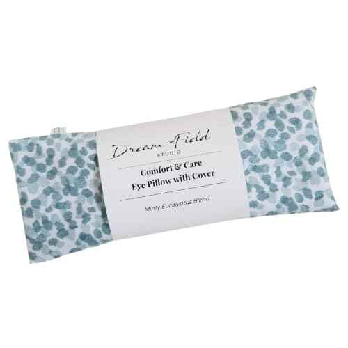 Eucalyptus Eye Pillow - Headache & Sinus Relief, Heat Therapy Pack, Organic Cotton Cover, Eco-Friendly Ingredients - Blue Spa Print