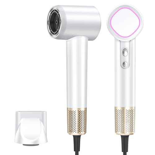 Hair Dryer Ionic, 150,000 RPM Hair Dryers for Women w/Ceramic Technology Nozzle for Fast Drying High Speed Blow Dryer 3-Speed Thermo Control Professional Low Noise Design for Home Travel Salon(White)