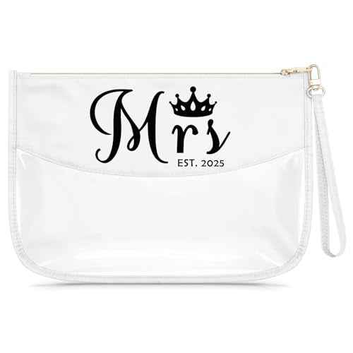 Bridal Shower Gifts Clear Makeup Bag Mrs Wedding Gifts Bachelorette Present for Bride Transparent Cosmetic Bag Bride To Be Present for Her Wife Girlfriend Christmas Engagement Toiletry Pouch