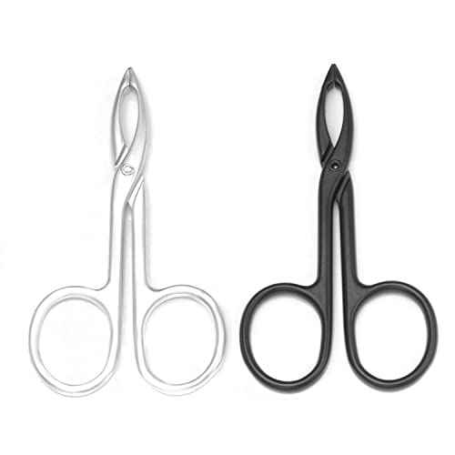 2 Pieces Tweezers Scissor Handle Straight Tip Scissor Shaped Eyebrows Tweezers for Hair Plucker Remover Facial Hair Eyebrows Care (Silver and Black)
