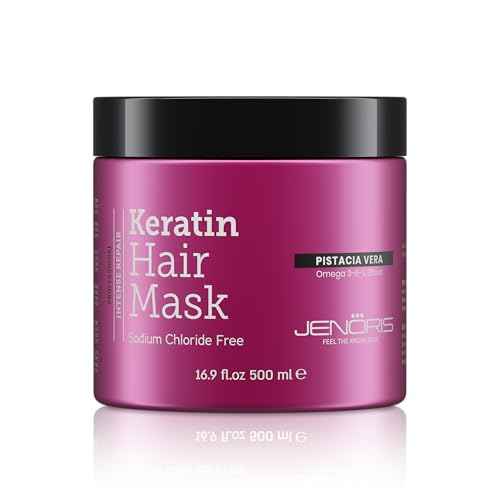 Jenoris Keratin Hair Mask for Dry, Damaged & Frizzy Hair ? Deep Conditioning Treatment with Natural Omega 3-6-9 Complex & Pistachio Oil, Salon-Professional, Paraben & SLS Free, 16.9 Fl Oz