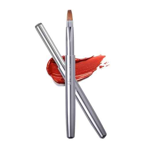 Rownyeon Travel Retractable Lip Brush Applicators Flat for Lipstick Gloss Creams Portable with Cap, Professional Makeup Brush for Women Girls As Christmas Gift and Halloween Makeup Tools Silver