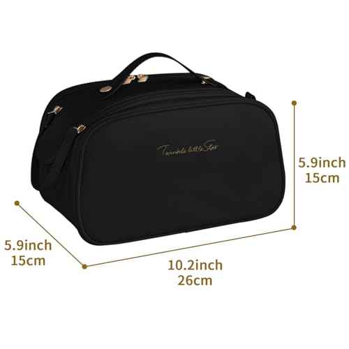 Leather Makeup Bag for Women, Portable Travel Cosmetic Bags Zipper Make Up Pouch for Ladies Woman, Large Toiletry Organizer Bag for Toiletries Cosmetics Accessories, Black