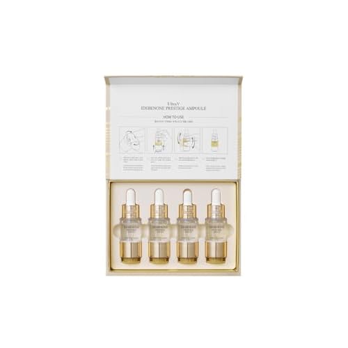 Ultra V Idebenone Prestige Ampoule, 4 Vials Set, Anti-Aging Antioxidant Serum, 0.34 fl oz Each - Antioxidant, Anti Wrinkle, Smoothes, Softens, Hyaluronic Acid, Peptides