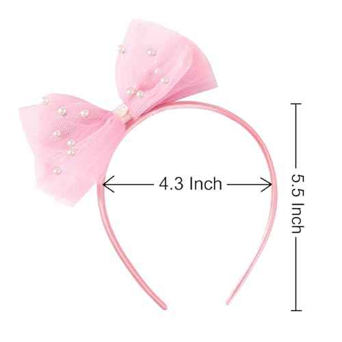 Pearl Headbands Hair Accessories for Toddler Girls - Elegant Lace Veil Headbands for Birthday, Wedding, Halloween, Thanksgiving, and Christmas Occasions-Light Pink