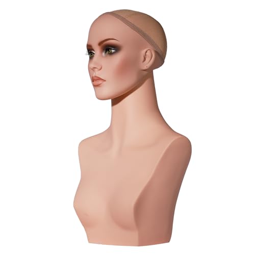 J&F CO. Realistic Europe and America Female Mannequin Head with Shoulder Display Manikin Heads Bust Wig Stand with Head for Wigs,Caps,Makeup,Beauty Accessories (DP 496 YH)