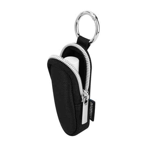Portable Lip Balm Organizer Case with Keychain, Travel Chapstick Holder Storage Bag, Waterproof Small Cosmetic Organizer, Anti-Lost Lipstick Lip Gloss Sleeve Pouch Keeper Case (Black, Small)