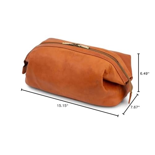 BERLINER BAGS Vintage Leather Cosmetic Bag Ben XL, Toiletry Bag for Women and Men, for Travelling - Brown