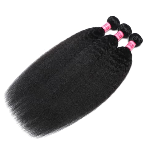 Borchan Kinky Straight Bundles Human Hair 3 Bundles 14 16 18 Inches 100% Unprocessed Brazilian Yaki Straight Hair Bundles Virgin Remy Kinky Curly Bundles for Black Women