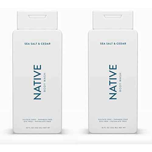Native Body Wash Contains Naturally Derived Ingredients | For Women & Men, Sulfate, Paraben, & Dye Free Leaving Skin Soft and Hydrating | Sea Salt & Cedar 18 oz - 2 Pk