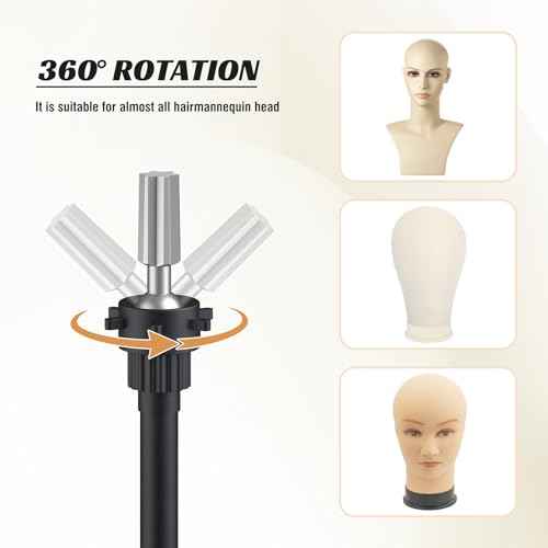 Relx Wig Stand Tripod - Adjustable Wig Head Stand with Tool Tray- Double Locking Mannequin Head Stand for Hairdressing Training(Mannequin Head Not Included)