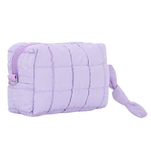 Oweisong Quilted Makeup Bag Travel Toiletry Bag for Women Small Cosmetic Purse Cute Puffer Make Up Organizer Puffy Pouch