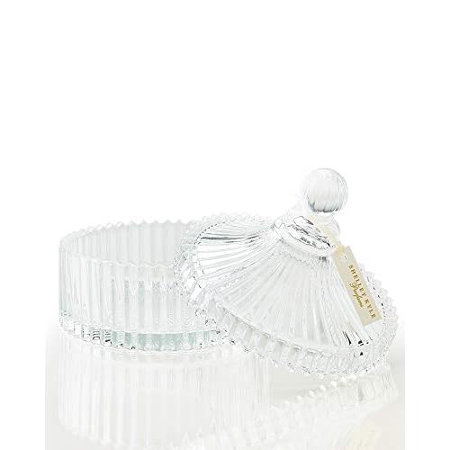 Shelley Kyle Large Handmade Lambs Wool Dusting Powder Puff with Elegant Crystal Dish