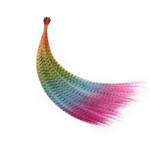Gradient color feather hair extensions, rainbow colorful feather hair extensions, long straight hair accessories suitable for girls (YMF-JB-50pcs,16inches)