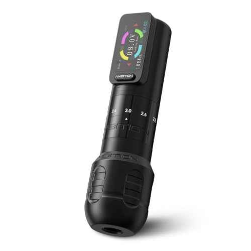 Ambition Seher Wireless Tattoo Machine with 6 Strokes Length 2.2mm-4.2mm Rotary Tattoo Gun Cartridge Pen with 2400mAh Touch Buttons LED Digital Display Coreless Motor for Tattoo Artist