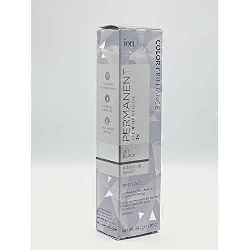 ion Permanent Creme Hair Color 1V Jet Black, Vegan, Cruelty Free, PPD Free, 100% Gray Coverage, Long Lasting, Fade Resistant Color, 2.05 oz