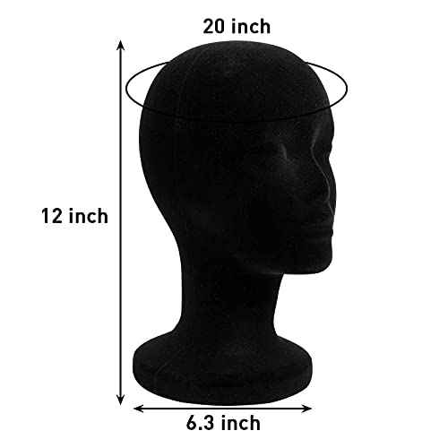 Foraineam 2 Pack Black Foam Mannequin Head, 12 Inch Female Manikin Foam Heads, Wig Holder Hats Glasses Headband Hairpieces Display Stand