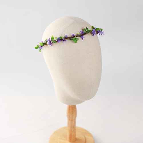 Handmade Purple Flower Crown Girls Headband Bridal Headpiece Flower Wreath for Women Hair Halo Floral Headdress for Weeding Party Festival Birthday