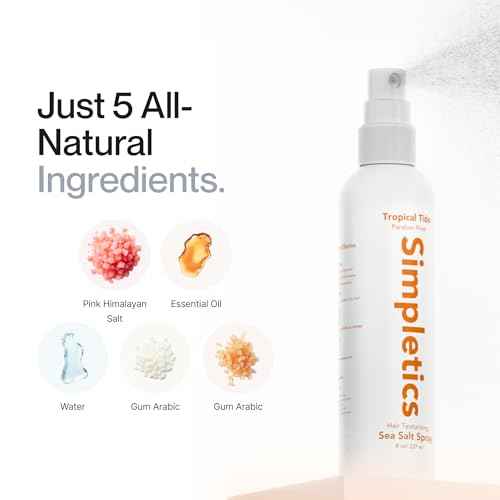 Simpletics Himalayan Sea Salt Spray for Straight & Wavy Hair - All Natural, 5 Ingredient, Texturizing & Volumizing Product - Vanilla Scented - Adds Volume, Texture, Beach Look to Men & Women, 2 Pack