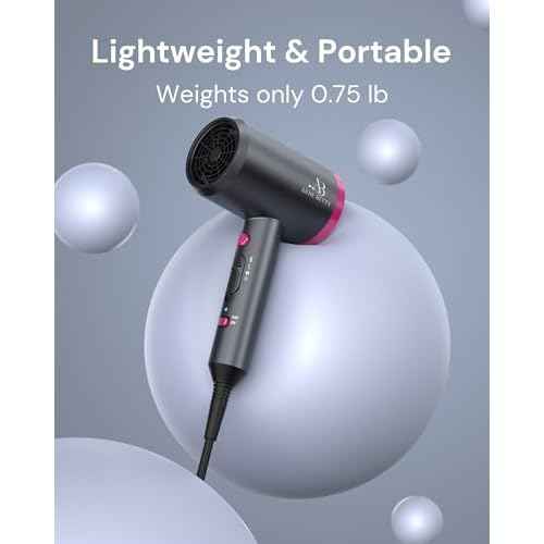Hair Dryer with Diffuser for Curly Hair, 1800W Ionic Blow Dryer for Women & Men, Fast-Drying, Lightweight, Low Noise, Hair Care Styling Tool for Home, Travel
