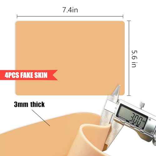 3MM Tattoo Fake Skin Grip Tape Wrap - Tattoo Skin Practice Kit 4Pcs 7.4" x 5.6" Silicone Tattoo Practice Skins and 12Pcs Tattoo Machine Wrap Tattoo Supplies and Equipment