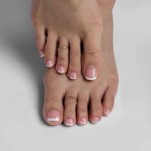 BTArtbox Press on Toenails Short, White French Tips Toenail Press Ons Square for Women, Light Weight Press on Toe Nails with Glue, Fake Toenails in 16 Sizes- 32 Toenails Kit, Timeless Grace