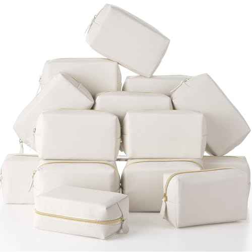 Kigeli 20 Pcs Small Makeup Bag Bulk PU Leather Cosmetic Bags with Zipper Preppy Makeup Pouch Toiletry Bag for Women Wedding Bachelorette Party Gift Travel Storage Organizer(White)