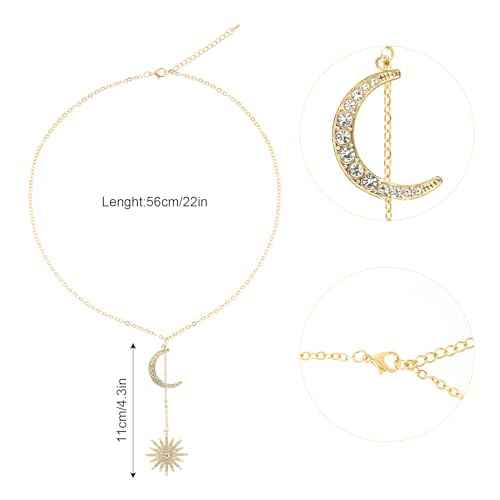 Halo Crown Moon Stars Goddess Crown Halo Headband Tiaras and Crowns Star and Moon Necklaces Earrings Headpiece for Women Boho Bridal Wedding (Gold)