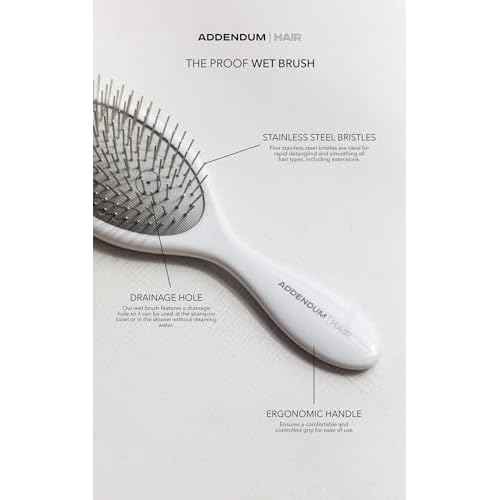 Luxury Wet Hair Brush ? Fine Stainless Steel Bristles & Ergonomic Handle by Addendum Hair ? Detangler Brush for All Hair Types ? Durable & Hygienic ? White