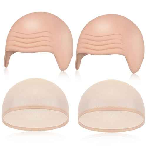 Syhood 4 Packs Halloween Bald Caps Makeup Latex Bald Head Wig Cap Bald Hat Costume Accessories for Women Men Adults(Nude,Medium)