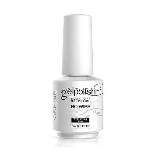 Vishine Top Coat- 15ML No Wipe Top Coat Gel Nail Polish High Gloss Shine Finish Long Lasting Home DIY Professional Manicure