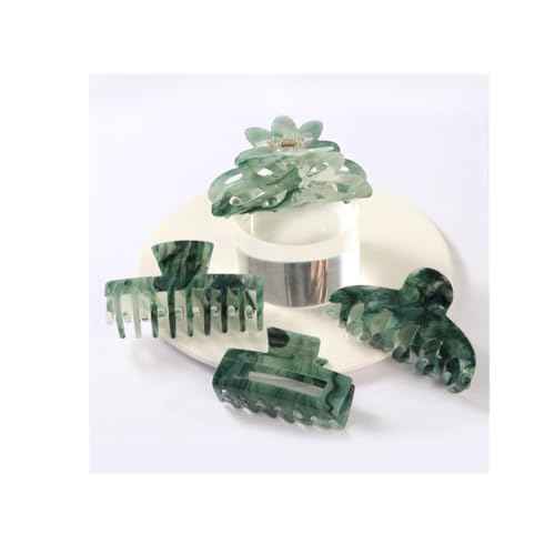 Large Hair Claw Clips - Strong Hold Green Clamps for Thick Hair, Non-Slip Jaw Clips for Women (4PCs)