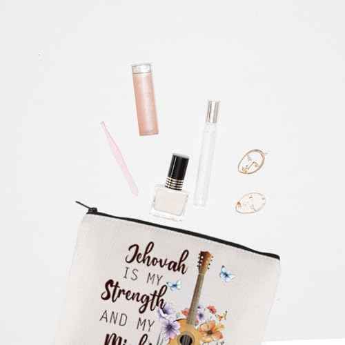 TGBJE Christian Religious Gift Jehovah Is My Strength And My Might Makeup Bag Jehovah's Witness Gift Psalm Makeup Bag JW Baptism Gift (Jehovah Strength bag)