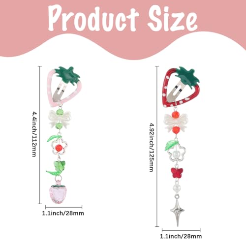 SUNNYCLUE 1 Box DIY 6 Sets Tassels Hair Clips Making Kit Strawberry Hairclips with Beaded Cute Fruit Fashion Hairclip Tassel Snap Barrettes for Women Braid Long Short Thin Thick Hair Supplies