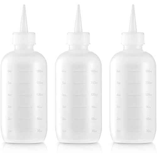 Bar5F Hair Color Applicator Bottles, 3-Pack, 6 Ounce Translucent Squeeze Dropper Bottle with Measuring Scale, BPA Free, Ideal for Salon, Oil, Hair Coloring, Scalp Treatment, Taming & Styling