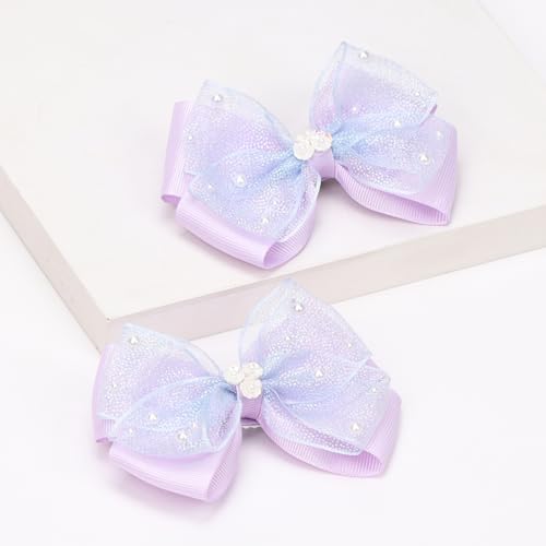 KISZU 4.5 Inch Flower Hair Bows Clips Mermaid Pearl HairPins for Girls Children Teens and Women