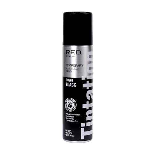 Red by Kiss Tintation Temporary Hair Color Spray, Instant Gray Root Touch Up Coverage, Water-Resistant & Smudge-Proof, Easy Wash Out, Barber & Hairline Touch-Up, Quick-Dry (Black, 2.82 oz)