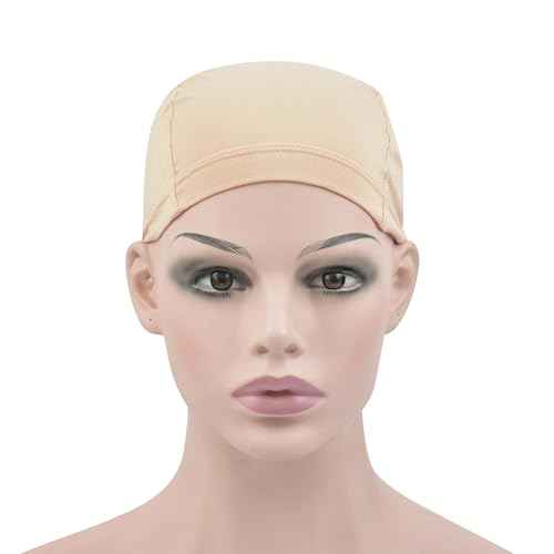 2 Pcs Wig Caps Bamboo Fiber Wig Cap Elastic Breathable Wigs Grip Cap Wig Liner Cap (Beige)