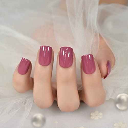 Pretty Rose Pink Press On Nails Square Short False Nails Women Girls Nail Art Full Cover Reusable Fingernails Datechable Acrylic Manicure For Daily Dating Office Home Party (24pcs)