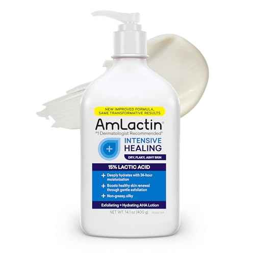 AmLactin Intensive Healing Body Lotion - Therapeutic Lotion for Extremely Dry Skin - No-Scrub Exfoliator and Moisturizer with 15% Lactic Acid AHA and Ceramides, 14.1 oz (Packaging May Vary)?