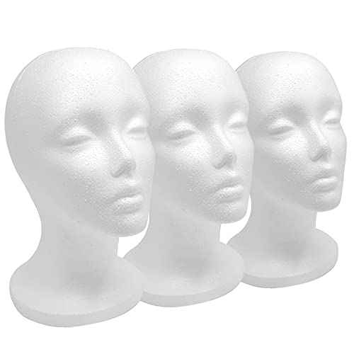 12" 3 Pcs Foam Wig Head - Tall Female Foam Mannequin Wig Stand and Holder for Style, Model And Display Hair, Hats and Hairpieces, Mask - for Home, Salon and Travel