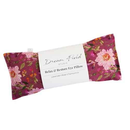 Aromatherapy Flaxseed Eye Pillow with Lavender, Chamomile & Rose Petals - Yoga, Meditation & Stress Relief, Small Microwavable Heat Therapy Pack - Retro Floral Print